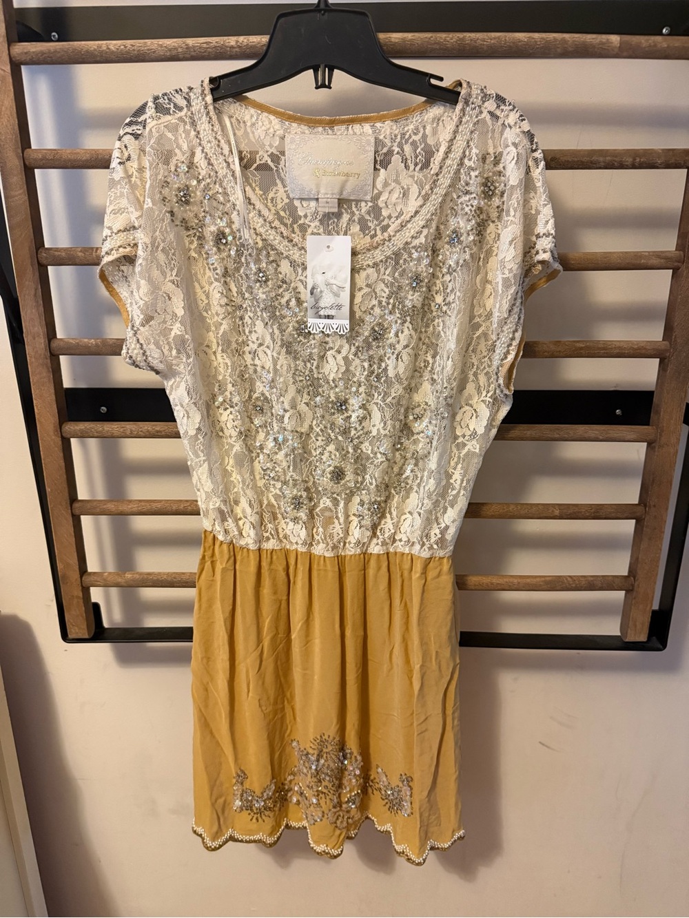 Embroidered Lace Top Mustard Yellow Dress
